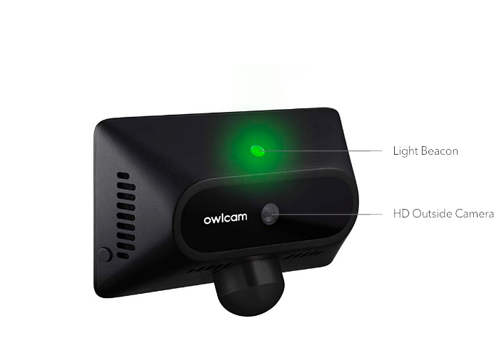 Rear view of Owlcam with green light beacon and HD outside camera.