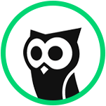 Cartoon owl, Presto, graphic with green circle around it